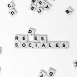 Scrabble tiles spelling 'Redes Sociales' on a white background, concept for social networks.